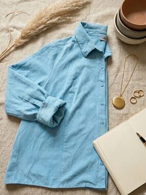Catherines Blue Suede Button‑Up – XL | Soft‑Neutral Layering | Minimalist